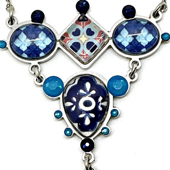 Boho Yoolie Necklace Mothers Day Gift Turquoise Color Crystal Blue Pattern Chain - Picture 4 of 11